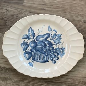 Turkey Serving Platter Collectible Ann Orr Limoges Concord TC Vintage Blue Fruit